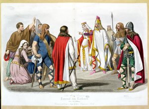 Frank és Meroving jelmezek, történelmi divattányér a Les Modes Francaises-től – Journal des Tailleurs, 1836 alkotó: French School