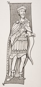 A scramasaxszal felfegyverzett frank főnök vagy király egy 9. századi miniatűr nyomán Paul Lacroix (1806-84) 1847-ben megjelent „Le Moyen Age et La Renaissance” című művéből. alkotó: French School