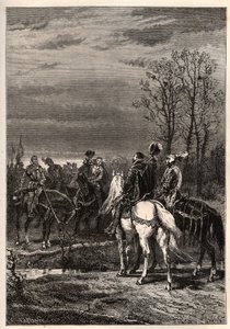 Francia vallásháborúk – 1569. október Vallásháború – A moncontouri csatát megelőző megbeszélések (Henri, Anjou hercege, III. Henrik és II. Gáspár Coligny – A moncontouri csata (1569. október) – metszet a „”-ből Franciaország története mesélte el nak nek alkotó: French School