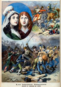 Francia forradalom – A francia hősnők: Felicite (1770-1841) és Theophile (1875-1819) Fernig nővérei, akik férfinak öltözve harcoltak az osztrákok ellen, hogy nézzék apjukat 1792-ben - illusztráció az augusztus 7-i „Le Petit Journal”-ból 1894 alkotó: French School