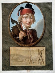 Francia forradalom: a fiatal Joseph Agricol Viala (1780-1793) portréja, aki részt vett az 1793-as marseille-i felkelésben. Őt ábrázolják a földszinten, amint elvágja a de la Durance ponton kábeleit, hogy megakadályozza a királypártiak áthaladását. 18. száz alkotó: French School