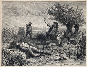 Francia forradalom: öngyilkosság Francois Buzot (1760-1794) és Jerome Petion de Villeneuve (1759-1794) politikusok megmérgezésével alkotó: French School