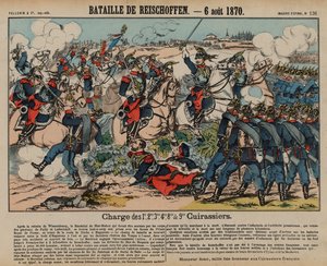 Francia cuirassiers porosz gyalogságot rohamozni a reichshoffeni csatában, francia-porosz háború, 1870. augusztus 6. (színes metszet) alkotó: French School