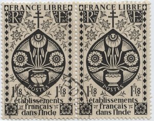Francia létesítmények Indiában – FRANCE LIBRE és Cross of Lorraine – 1942-es bélyeg alkotó: French School