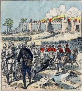 Francia expedíció Dahomey-ba (a mai Benin). Dodds tábornok támadási oszlopait alkotja Abomey előtt alkotó: French School