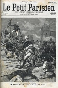 Francia katonák Szudánban: 1898. május. Audeoud ezredes (Szudán) Sikasso kizsákmányolása. Sikasso elfogása. A „Le petit parisien”” 1898. júniusi borítója. alkotó: French School