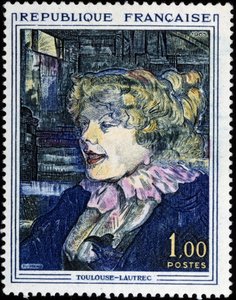Französische Briefmarke mit Gemälde von Toulouse Lautrec