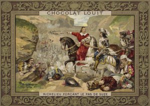 A Richelieu bíboros által vezényelt francia csapatok 1629-ben kényszerítik a hágót Suzánál, Savoyában. alkotó: French School