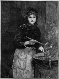 Sült burgonya kereskedő; 1888-as metszet Achilles Foald festményéről. alkotó: French School
