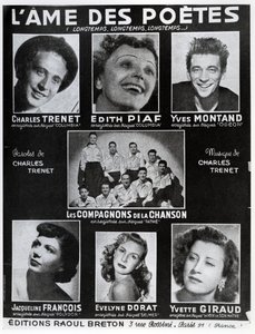 A LAme des Poetes című dal partitúrájának első borítója Charles Trenet szavaival és zenéjével, amelyet Párizsban adott ki az Editions Raoul Breton alkotó: French School