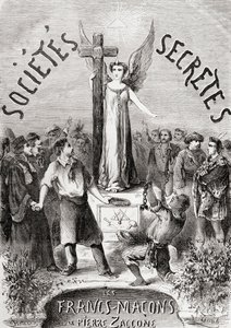 Frontispiece a Societes Secretestől, les Francs Macons, megjelent 1867 körül alkotó: French School