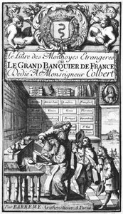 A Le Grand Banquier de France vagy a Le Livre des Monnaies Etrangeres homlokzata, Bertrand Francois Barreme (1640-1703) 17. század vége alkotó: French School