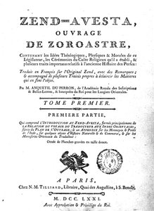 A Zend Avesta 1771-es kiadásának előlapja alkotó: French School