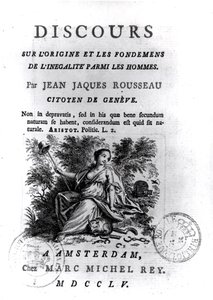 Jean-Jacques Rousseau (1712-78) előlapja a férfiak közötti egyenlőtlenség eredetéről és alapjairól szóló diskurzushoz, 1755 körül alkotó: French School