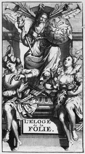 Az In Praise of Folly címlapja Desiderius Erasmustól alkotó: French School
