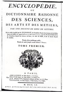 Denis Diderot (1713-84) 1751-ben Párizsban kiadott The Encyclopedia of Science, Art and Engineering előlapja alkotó: French School