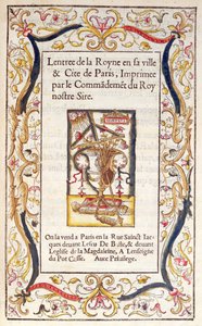 A Marguerite de Navarre (1492-1549) 1531-es Párizsba való beutaztatásáról szóló könyv előlapja alkotó: French School