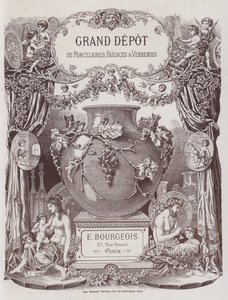A Grand Depot de Porcelaines, Faiences et Verreries katalógusának homlokzata (színes litó) alkotó: French School