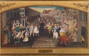Szórakozás és játék Párizs utcáin - rue St. Antoine ... (festmény, vászon) alkotó: French School