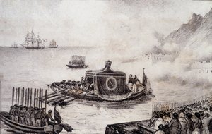 I. Napóleon temetése: Szent Ilona távozása - Levilly rajza, M. St Maurice „” Napóleon temetésének történeti festménye” c. 1851. alkotó: French School