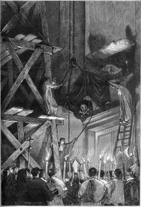 Ix (Pio) pápa (1792-1878) temetése: a holttest temetése a római Szent Péter-bazilikában. Metszet az 1878. március 9-i „” Le Monde Illustré”” 1093. sz. alkotó: French School