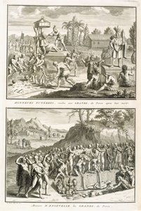 Temetési szertartások és az urak haláluk utáni temetésének módja Peruban, illusztráció a Vallási szertartásokból és szokásokból, metszett: Bernard Picart (1673-1733) 1722 alkotó: French School