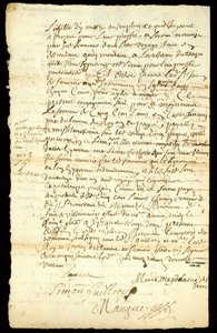 Szőrmekereskedelmi szerződés Francois Francoeur és négy utas között áruszállításról és hódcsontok vásárlásáról Michilimackinacban és Chicagóban, 1692 (lásd még: 332318) alkotó: French School