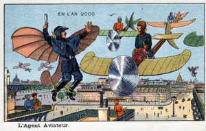 Futuredays: A 2000. év tizenkilencedik századi víziója – „” 2000. év” sorozat: A repülő – Villemard kromolitográfiája alkotó: French School