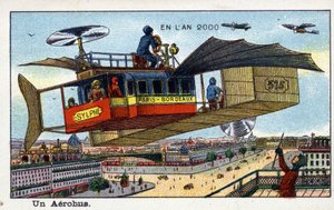 Futuredays: A 2000. évi tizenkilencedik századi vízió – „” 2000. év” sorozat: aerobusz – Villemard kromolitográfiája alkotó: French School