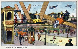 Futuredays: A 2000. évi tizenkilencedik századi vízió – „” 2000. év” sorozat: aerobcabs állomás – Villemard kromolitográfiája alkotó: French School