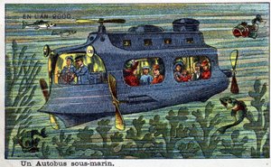 Futuredays: A 19th Century Vision of the Year 2000 Sorozat: A Underwater Bus. Kromolitográfia, Villemard alkotó: French School