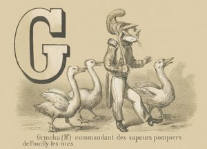 G: Grinchu (Mr) a Fouilly-les-Oies tűzoltóság parancsnoka alkotó: French School