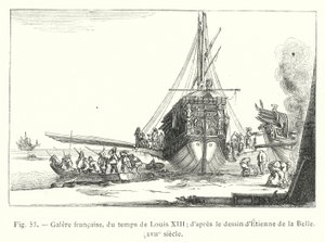 francia gálya, XIII. Lajos korából; Etienne de la Belle rajza után, 17. század (metszet) alkotó: French School