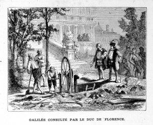 Galileival Firenze hercege konzultált – a „tudomány Albumában”; jeles tudósok; Nagy felfedezések””” 1896. Galileival Firenze hercege konzultált – a Tudomány Albumában; jeles tudósok; Nagy felfedezések 1896. alkotó: French School