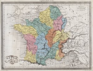 Gallia római tartományokra oszlik – Vuillemin „” ókori és modern földrajz egyetemes atlaszából, a bentlakásos iskolák számára” – kb. 1845 alkotó: French School