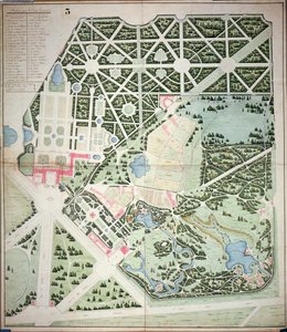 A két Versailles-i Trianon-palota parkjának általános terve, 19. század eleje (toll, tinta és wc papíron) alkotó: French School