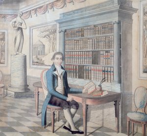 Az úriember a könyvtárában olvas alkotó: French School