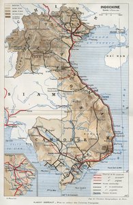 Indokína földrajzi térképe. Albert Sarraut "La mise en valeur des colonies francaises" című könyvében. alkotó: French School