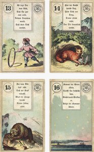 A Lenormand francia kartondoboz német kiadása: A gyermek, a róka, a medve, a csillag, kiadó: Dondorf, Frankfurt, 19. század alkotó: French School