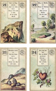 A Lenormand francia kartondoboz német kiadása: A hegy, az út, az egerek, a szív, kiadó: Dondorf, Frankfurt, 19. század alkotó: French School
