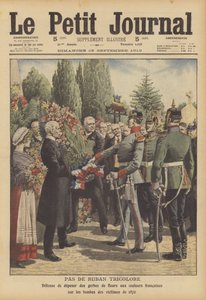 A német katonák megtagadják, hogy a francia-porosz háborúban elesett katonák sírjaira francia trikolór szalagos koszorúkat helyezzenek el (színes litho) alkotó: French School