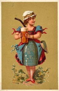 Lány a kezében egy nagy pohár sörrel (chromolitho) alkotó: French School
