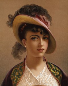 Lány rózsaszín kalapban (chromolitho) alkotó: French School