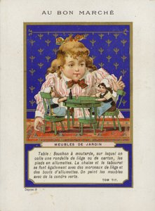 Babákkal és miniatűr bútorokkal játszó lány, Meubles De Jardin alkotó: French School