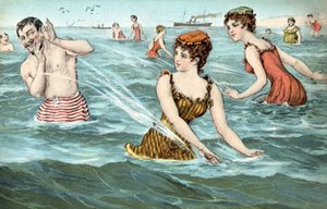 Lányok fröccsenő embert a tengerben alkotó: French School