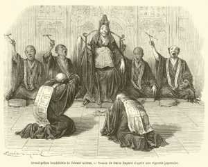 Buddhista főpapot imádják (metszet) alkotó: French School