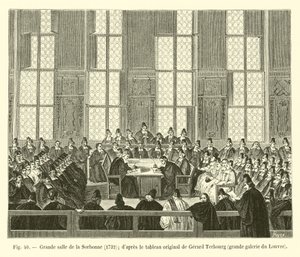 Sorbonne nagyterme, 1732; Gerard Terbourg eredeti festménye után, a Louvre nagygalériája alkotó: French School