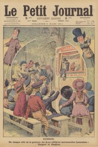 Guignol és Gnafron, híres francia bábok egy lyoni előadásból (színes litográfia) alkotó: French School