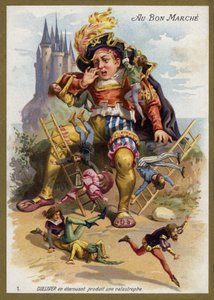 Gulliver tüsszent és katasztrófát okoz (chromolitho) alkotó: French School