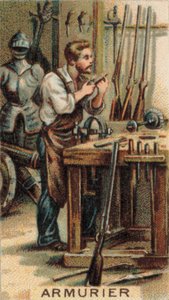 Fegyverkovács munka közben a műhelyében (chromolitho) alkotó: French School